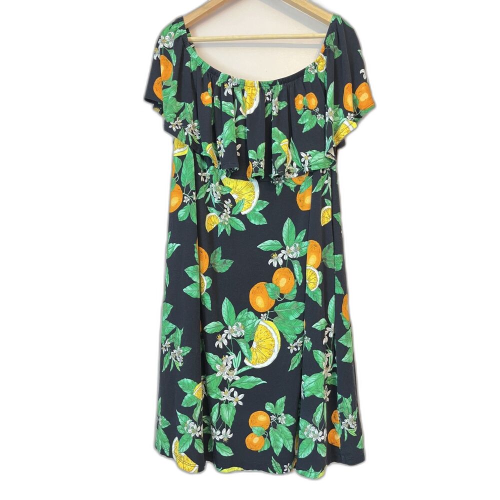 Lane Bryant Convertible Off-The-Shoulder A-Line Dress Sz 22/24 Navy Lemon Print - Picture 2 of 9